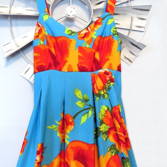 New York & Company Blue‎ Floral Midi Dress Size Small Vibrant Color Print - Picture 9 of 12